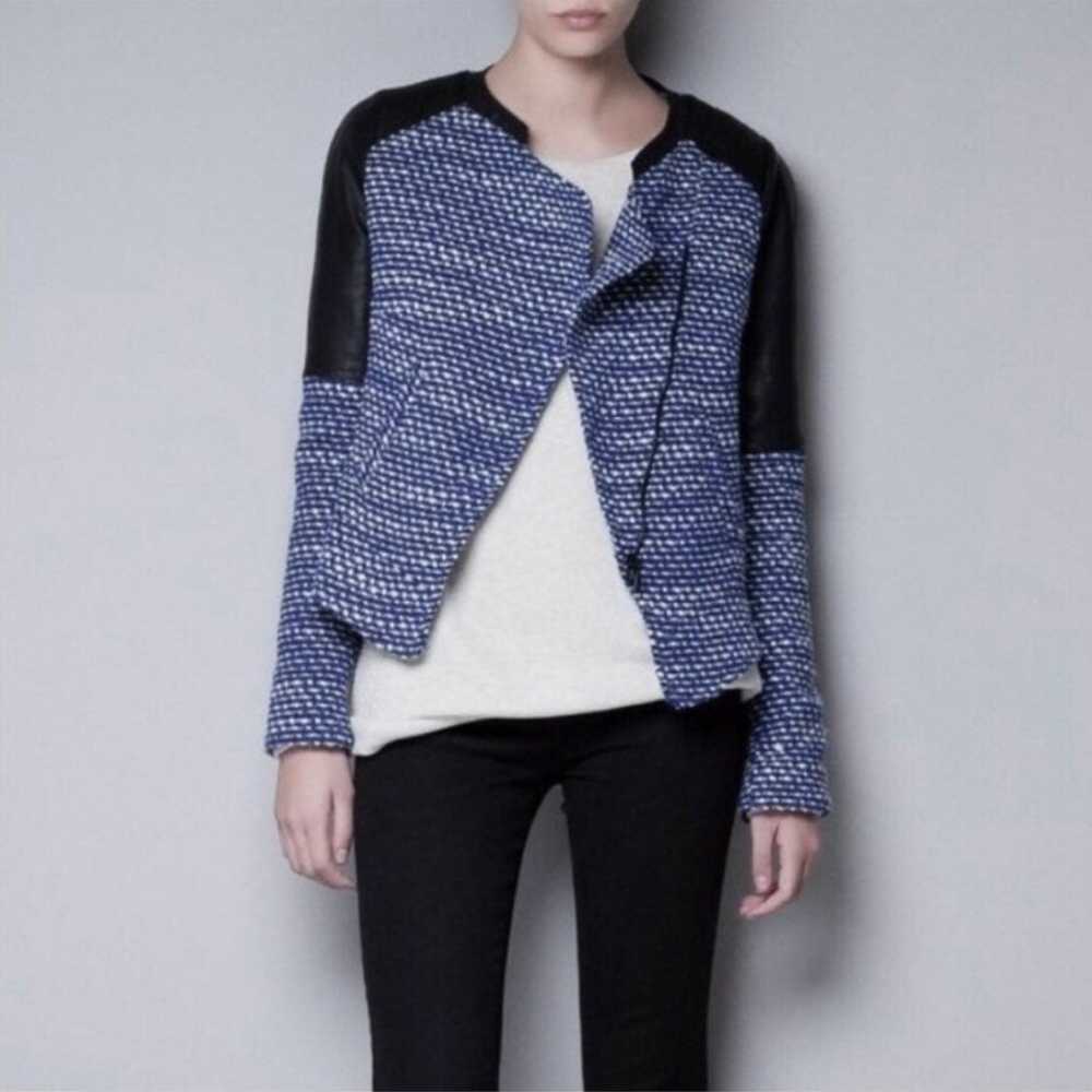 Zara Trafaluc Tweed Faux Leather Moto Jacket XS - image 12