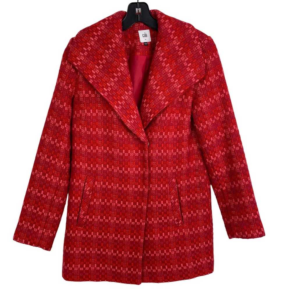 Cabi Sloan Red Pink Tweed Snap Button Collared Co… - image 1