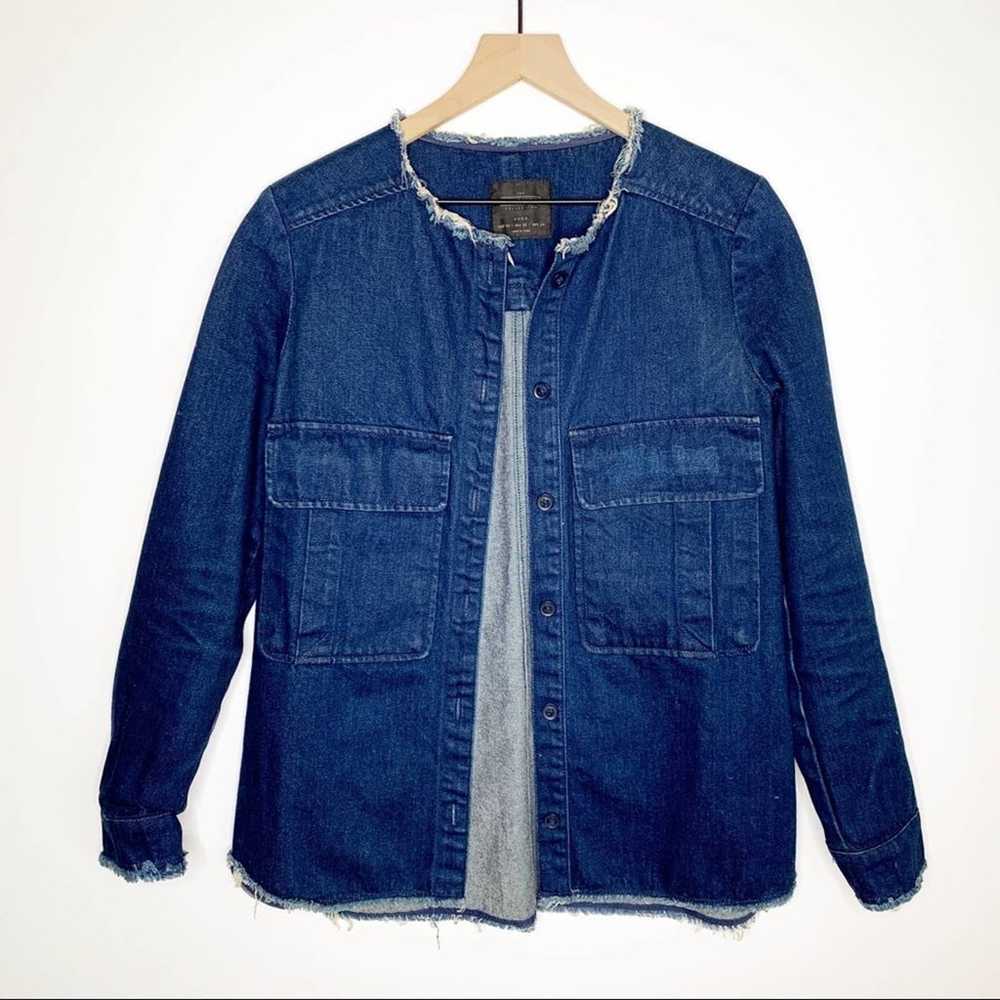 Zara Oversized Denim Jacket Dark Wash Blue Size XS - image 1