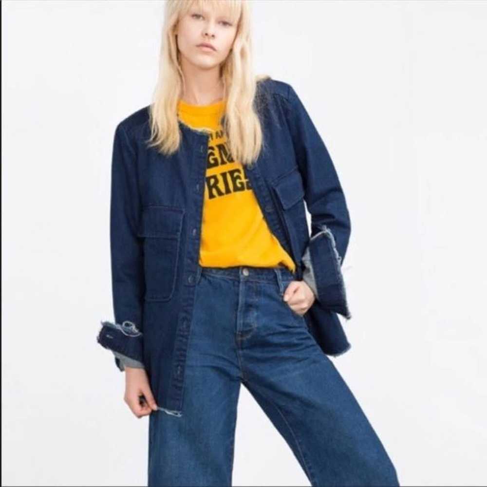 Zara Oversized Denim Jacket Dark Wash Blue Size XS - image 6