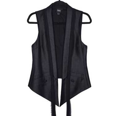 EDUN Open Front Silk Tie Vest XS Gray Black Modern