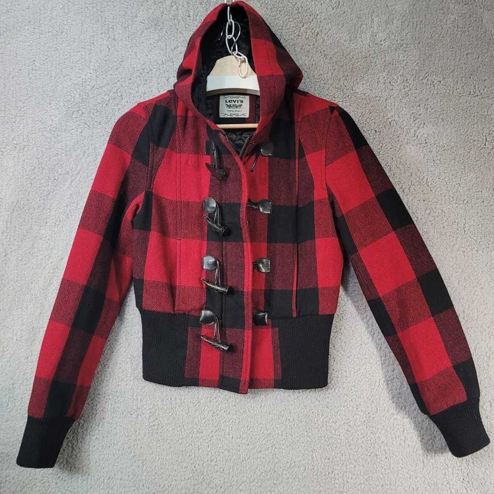 LEVI STRAUSS Buffalo Plaid Toggle Jacket Hooded Q… - image 8