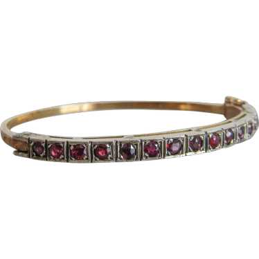 Vintage 18k Gold and Silver Red Spinel Bangle Bra… - image 1