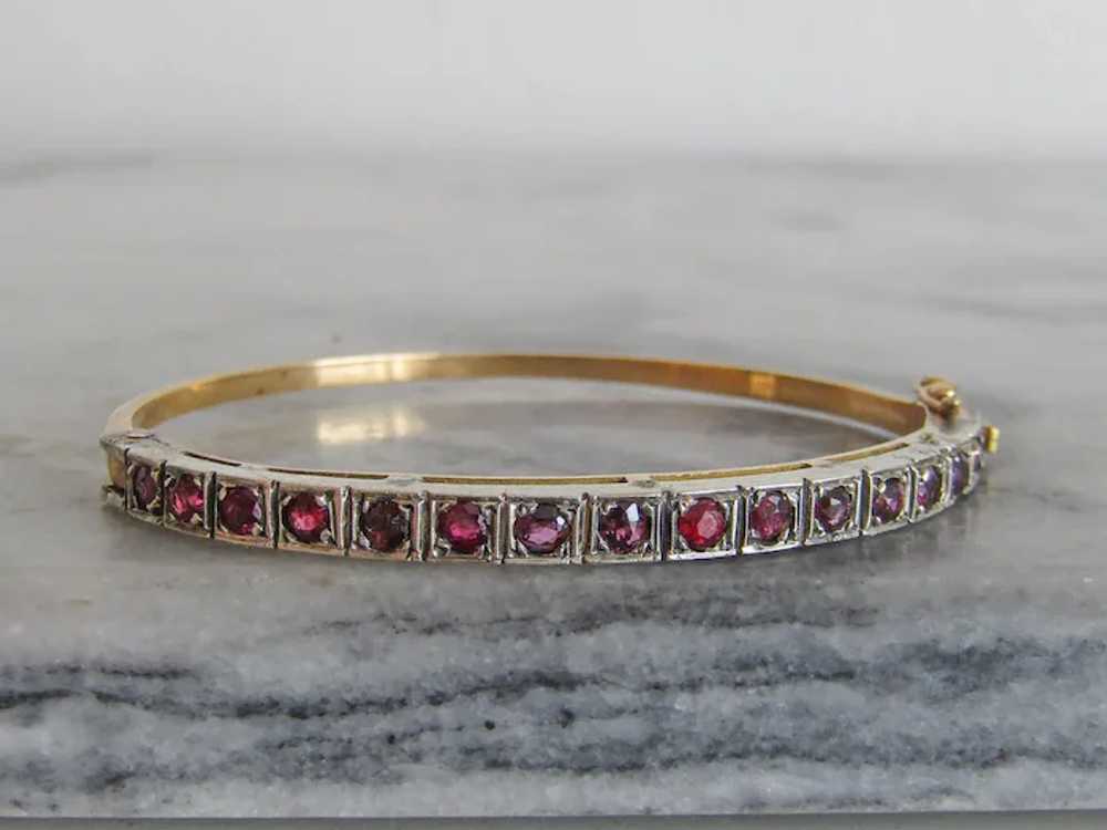 Vintage 18k Gold and Silver Red Spinel Bangle Bra… - image 3