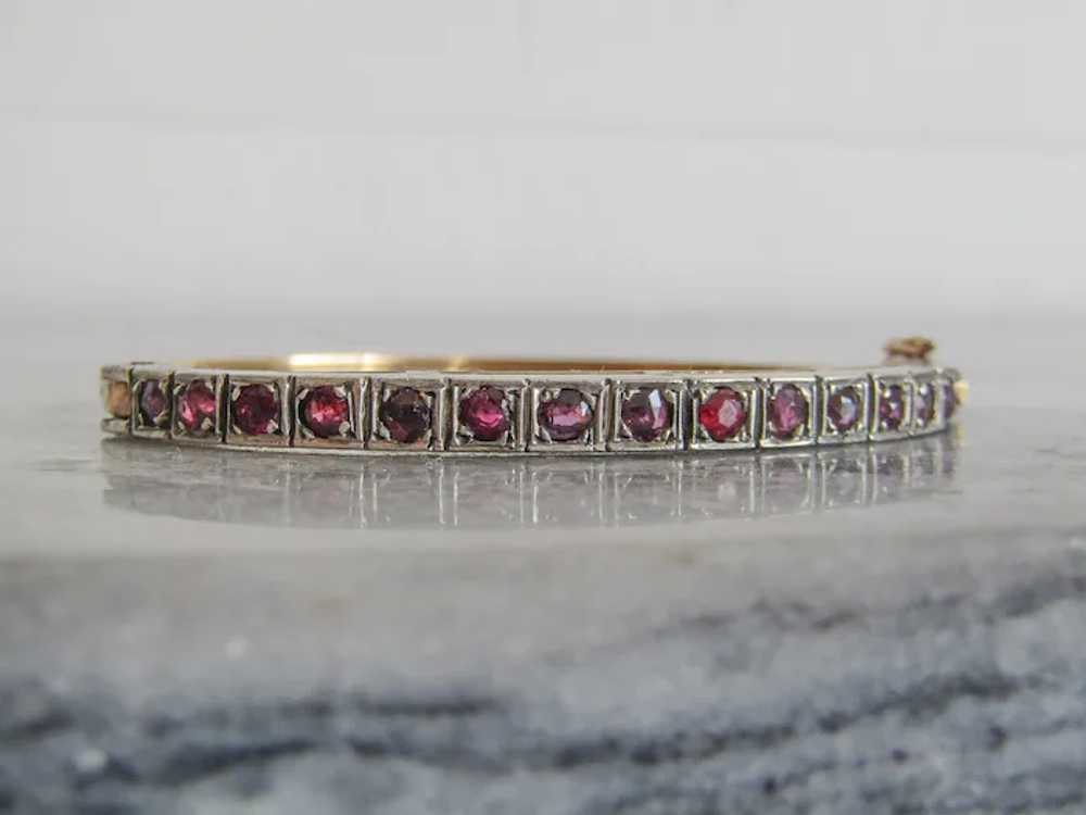 Vintage 18k Gold and Silver Red Spinel Bangle Bra… - image 5