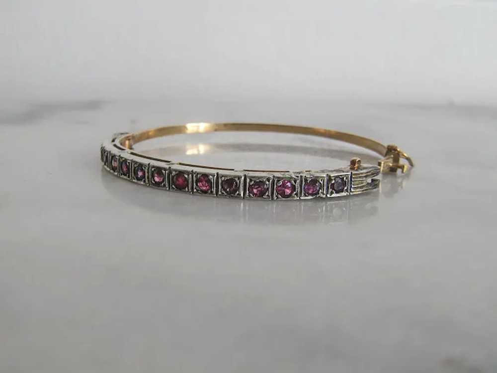 Vintage 18k Gold and Silver Red Spinel Bangle Bra… - image 7