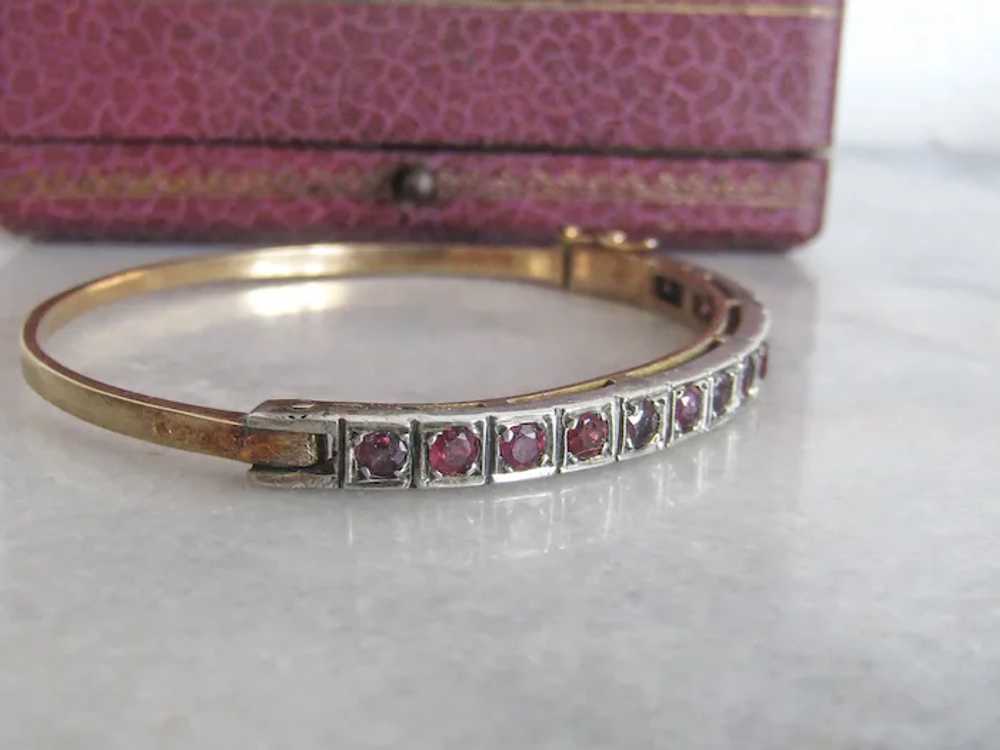 Vintage 18k Gold and Silver Red Spinel Bangle Bra… - image 8