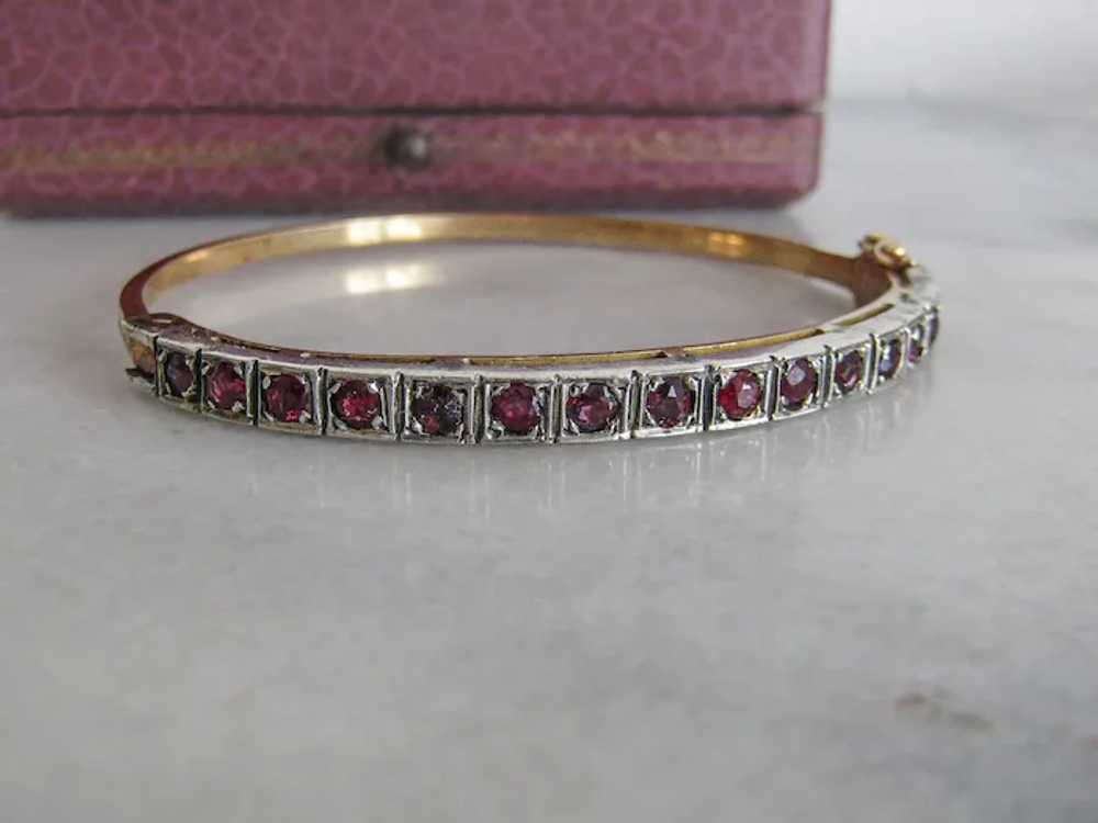 Vintage 18k Gold and Silver Red Spinel Bangle Bra… - image 9