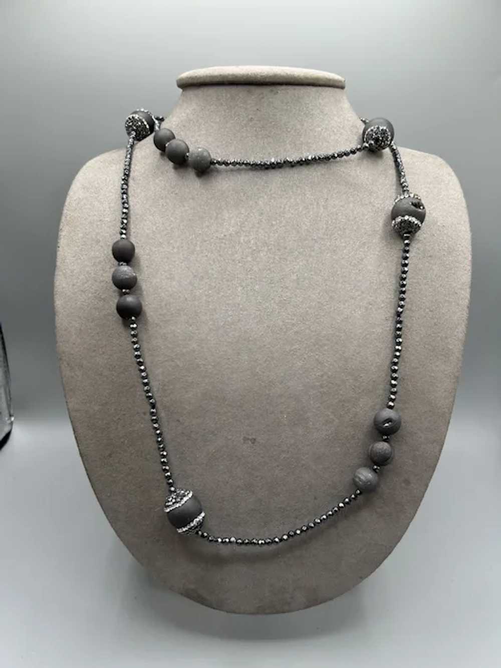 Vintage Elegant Black Beaded Necklace Clear Cryst… - image 3
