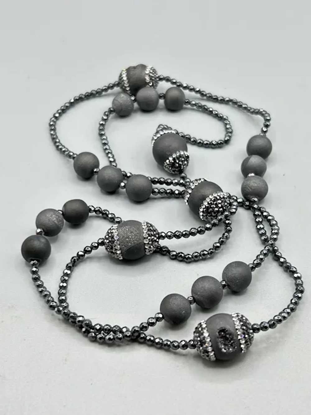 Vintage Elegant Black Beaded Necklace Clear Cryst… - image 4