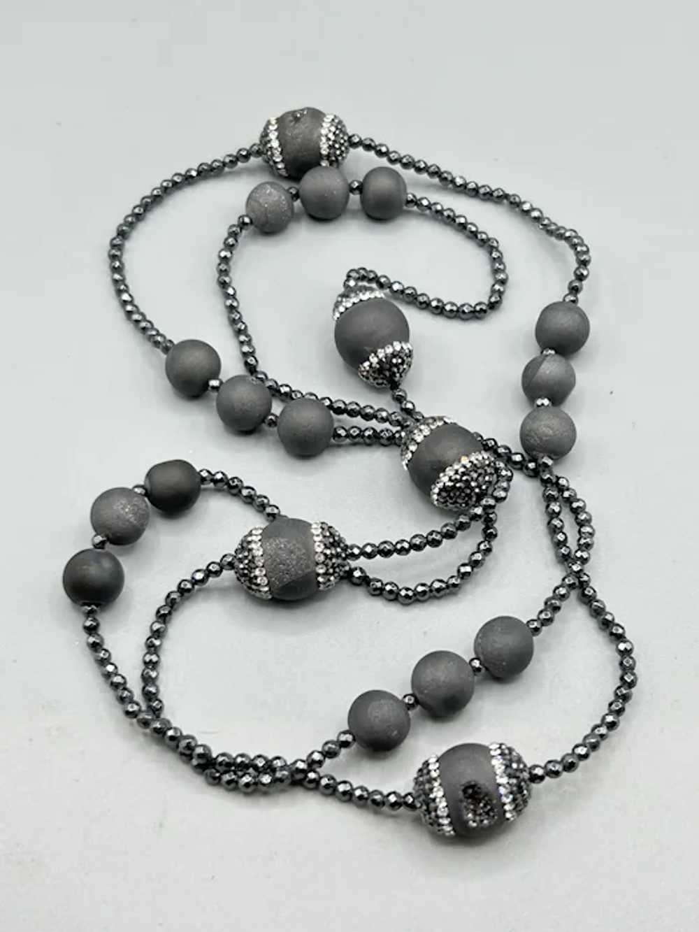 Vintage Elegant Black Beaded Necklace Clear Cryst… - image 5