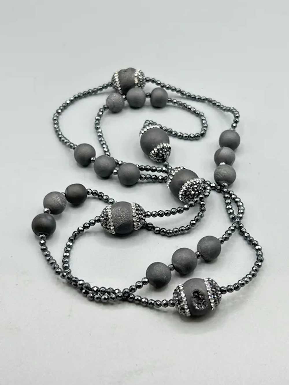 Vintage Elegant Black Beaded Necklace Clear Cryst… - image 6
