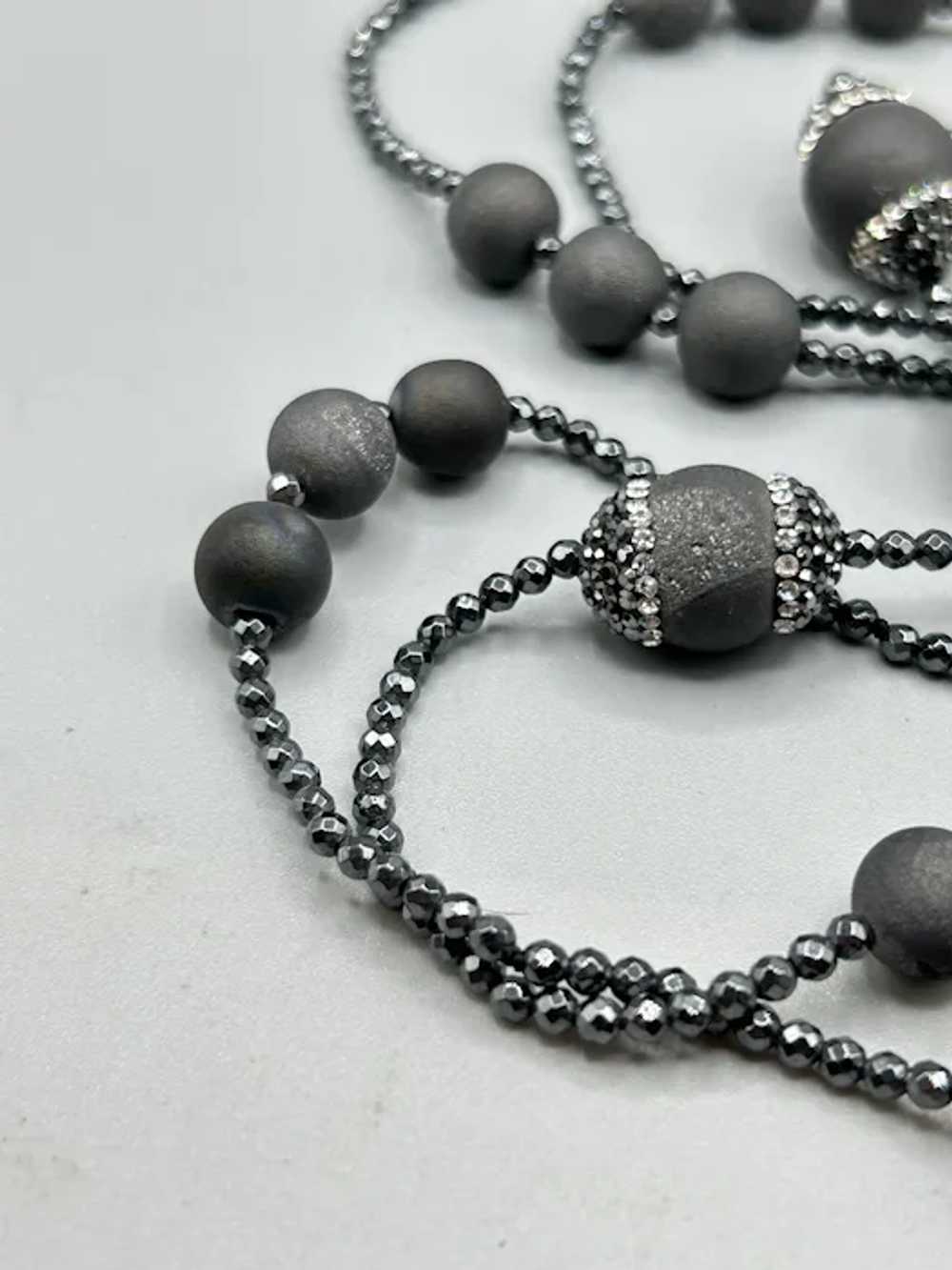 Vintage Elegant Black Beaded Necklace Clear Cryst… - image 7