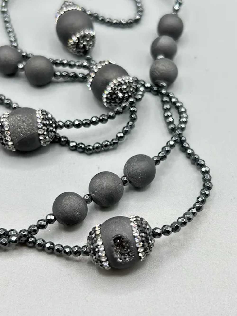Vintage Elegant Black Beaded Necklace Clear Cryst… - image 8