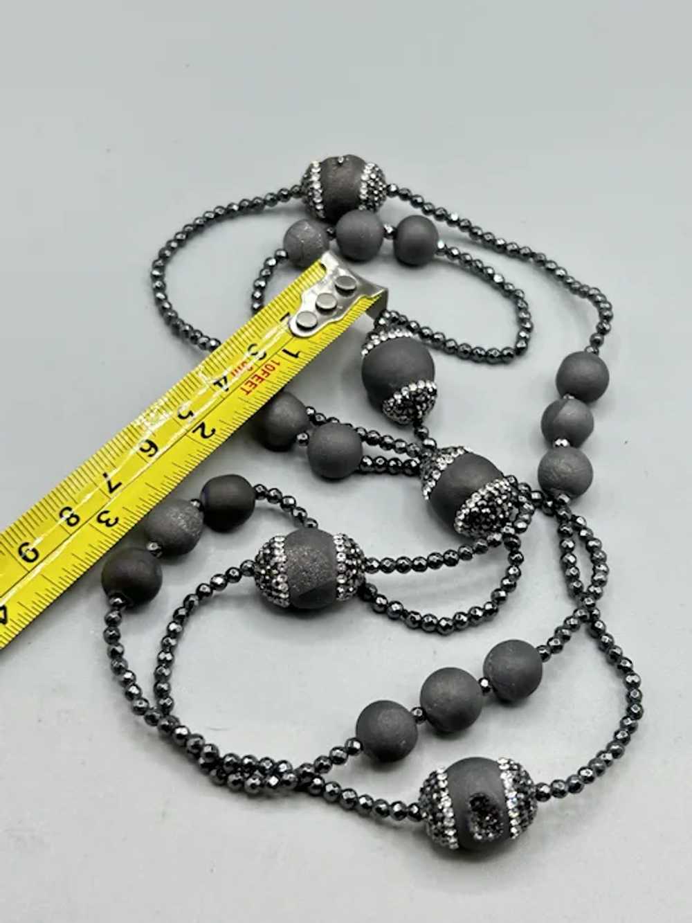 Vintage Elegant Black Beaded Necklace Clear Cryst… - image 9