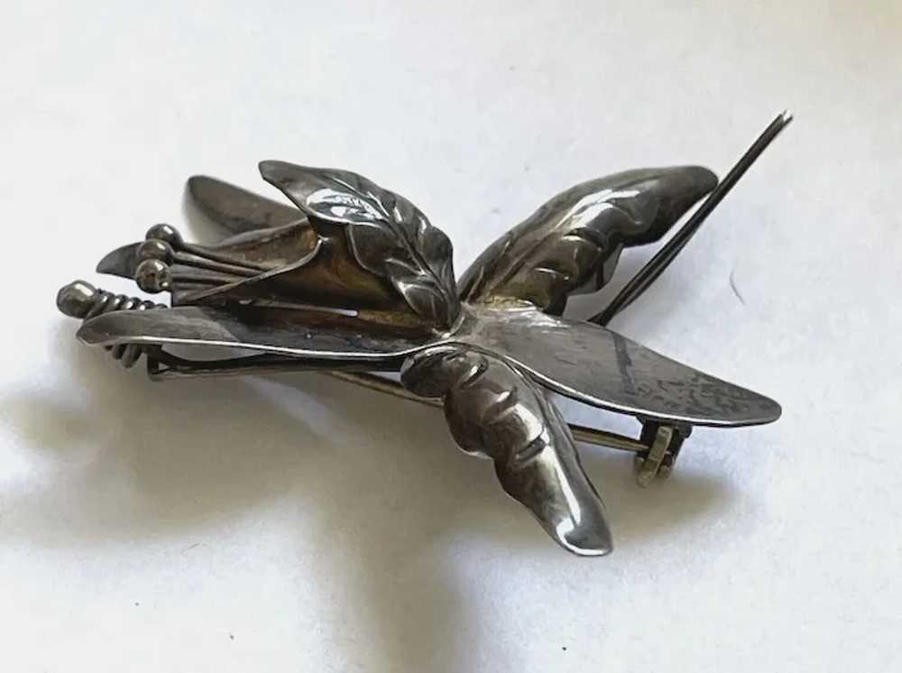 Vintage Mexican Sterling Silver Orchid Brooch Sig… - image 6