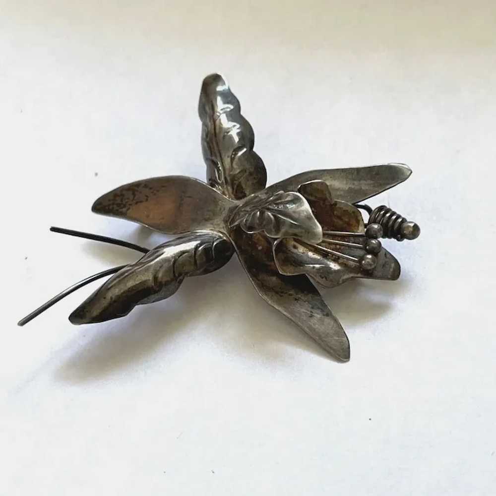 Vintage Mexican Sterling Silver Orchid Brooch Sig… - image 7
