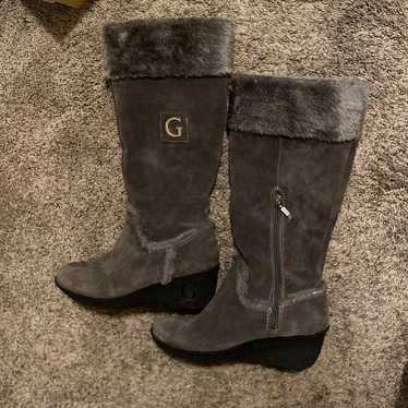 G by Guess Gray Suede Wedge Faux Fur Winter Boots… - image 1