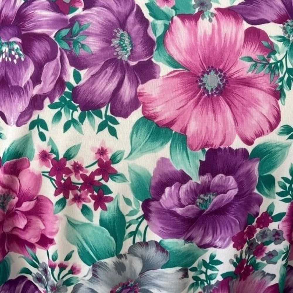 NOS Vintage 70s Purple Large Floral Polyester Tun… - image 5
