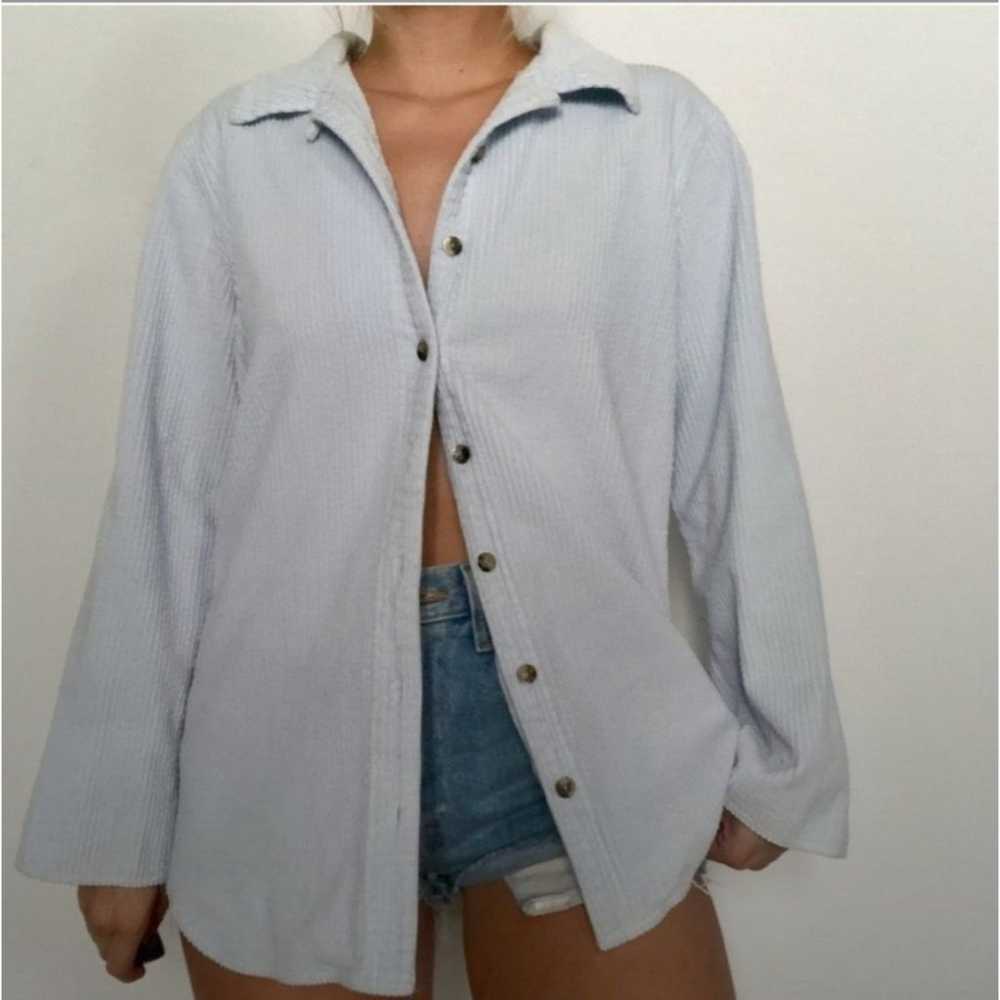 J.Jill Light Blue Button-up Courduroy Shacket - image 2