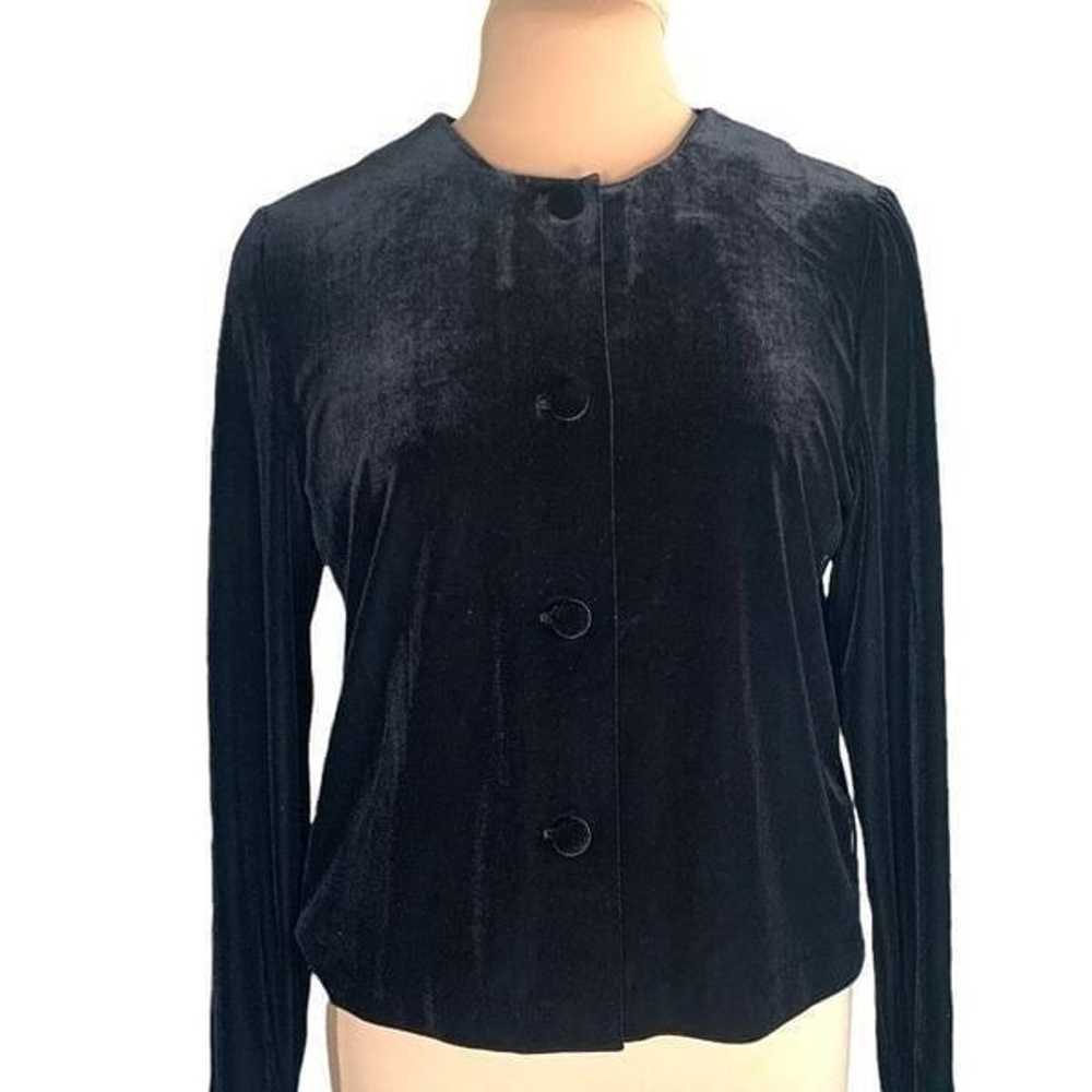 Vintage Talbots Top Black Velvet Button Up Long S… - image 2