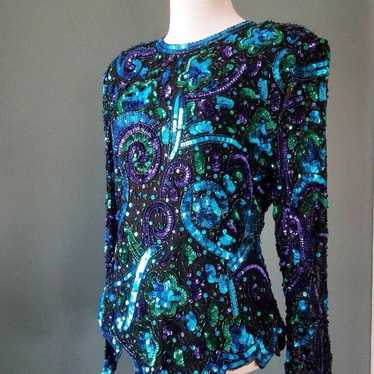 Laurence Kazar vintage turquoise purple beaded se… - image 1