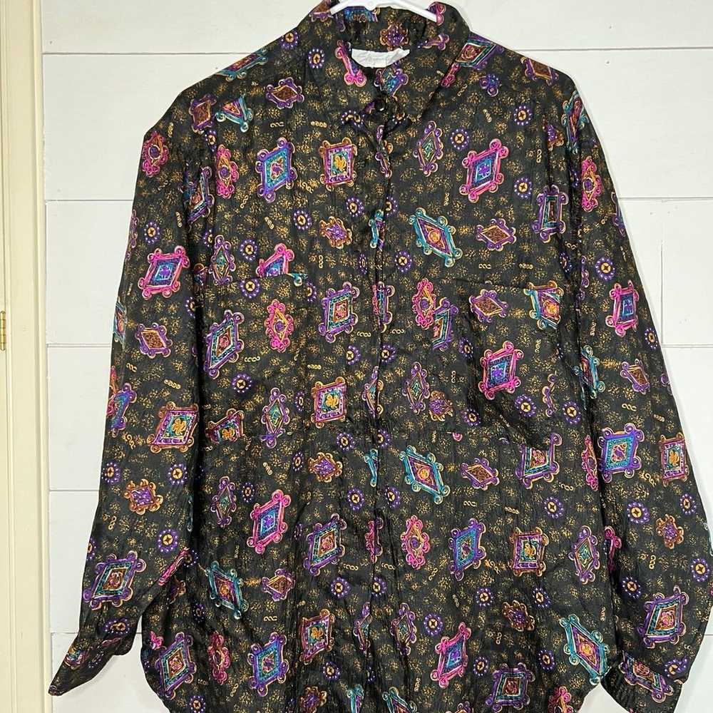 Vintage 80s 90’s Shapely All Over Print Shirt Wom… - image 1