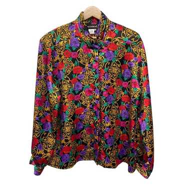Notations Vintage 90's Bright Floral Sating Butto… - image 1