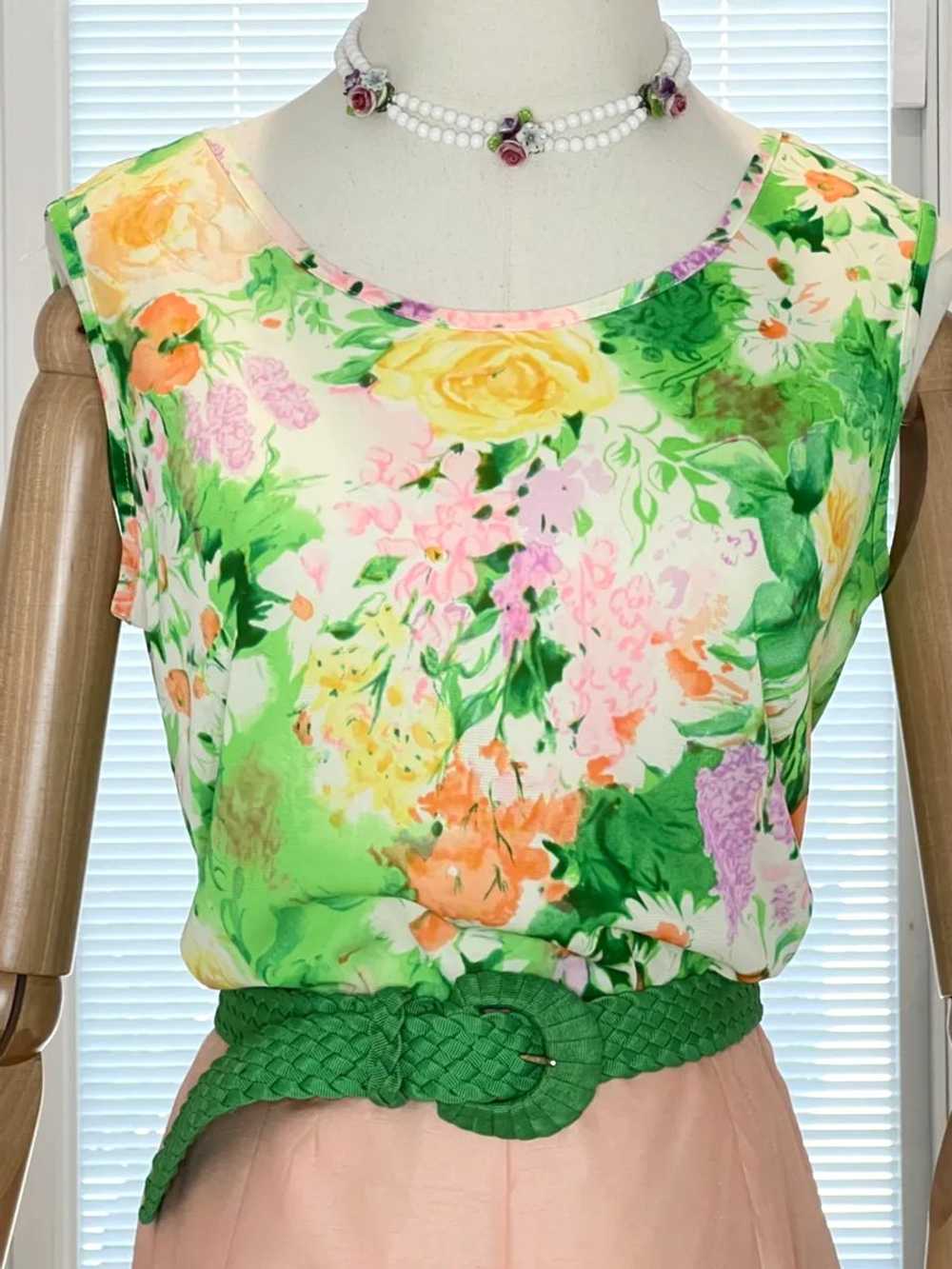 1970's Nylon Floral Sleeveless Top - image 1