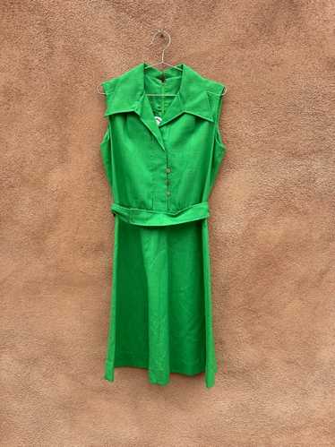 1960's Green Belted Cotton Dress - image 1