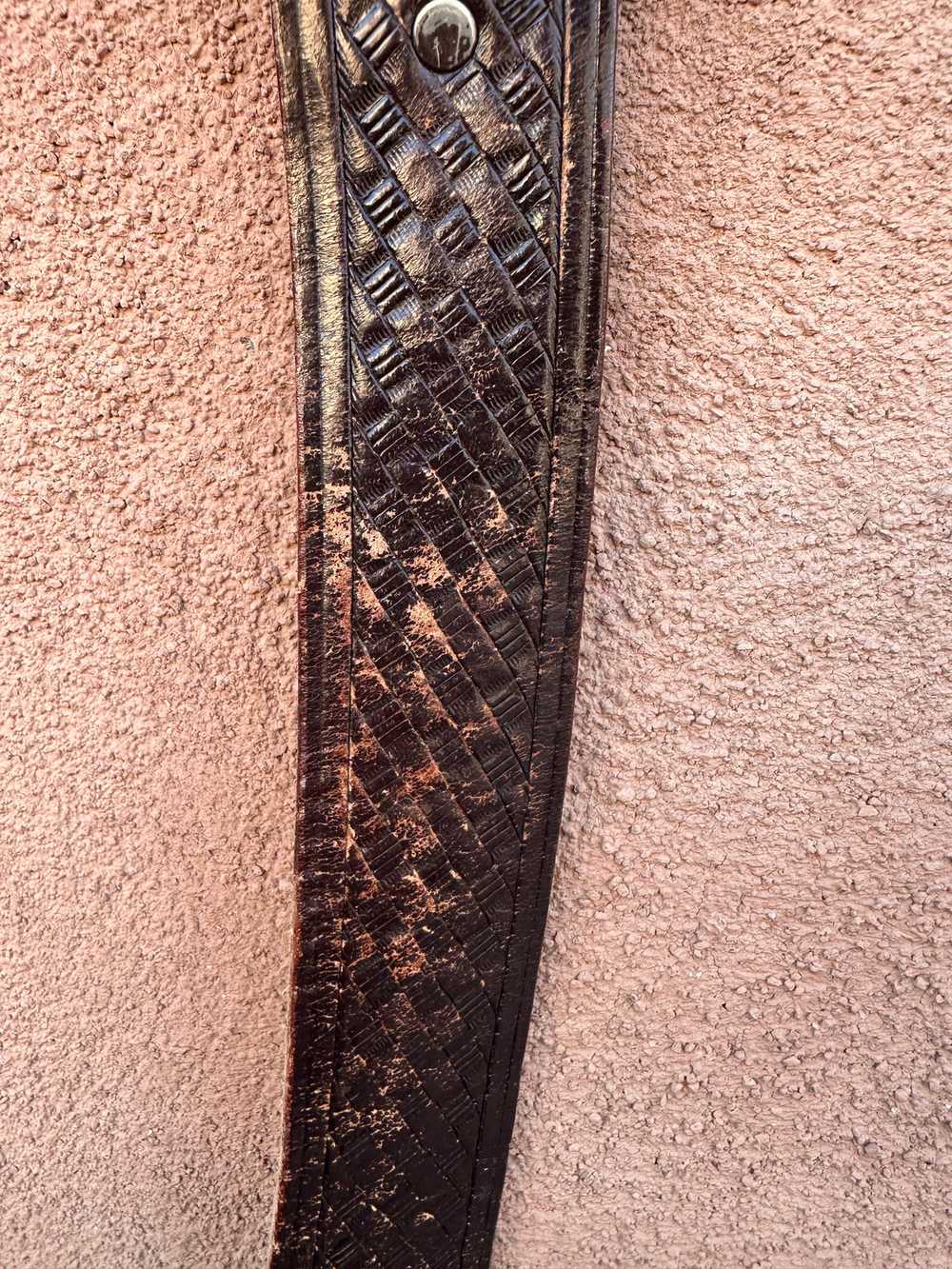 Embossed Brown Leather Belt - image 2