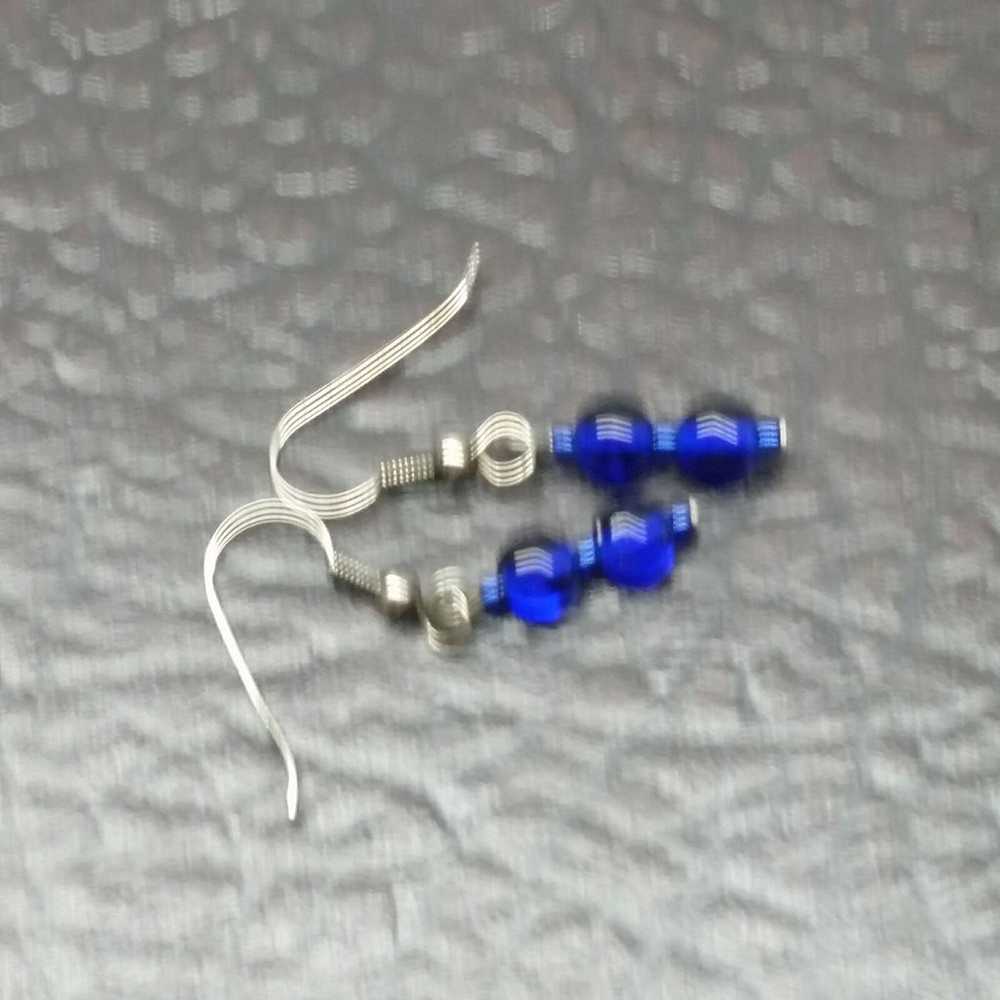 Cobalt blue royal blue beaded  glass Ear - image 4