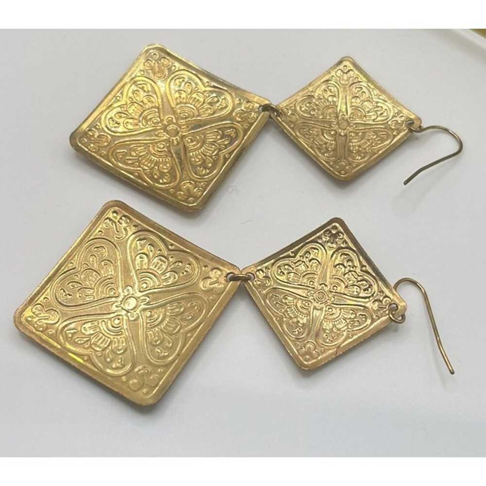 Allison Reed Floral Earrings Vintage Gold Tone Re… - image 3