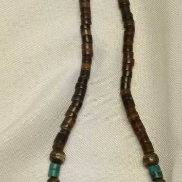 Necklace turquoise & brown beads and a white ston… - image 1