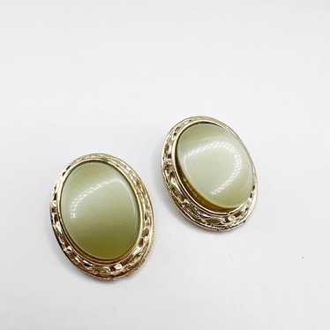 Vintage Dark Chartreuse Moonglow Thermoset Earrin… - image 1