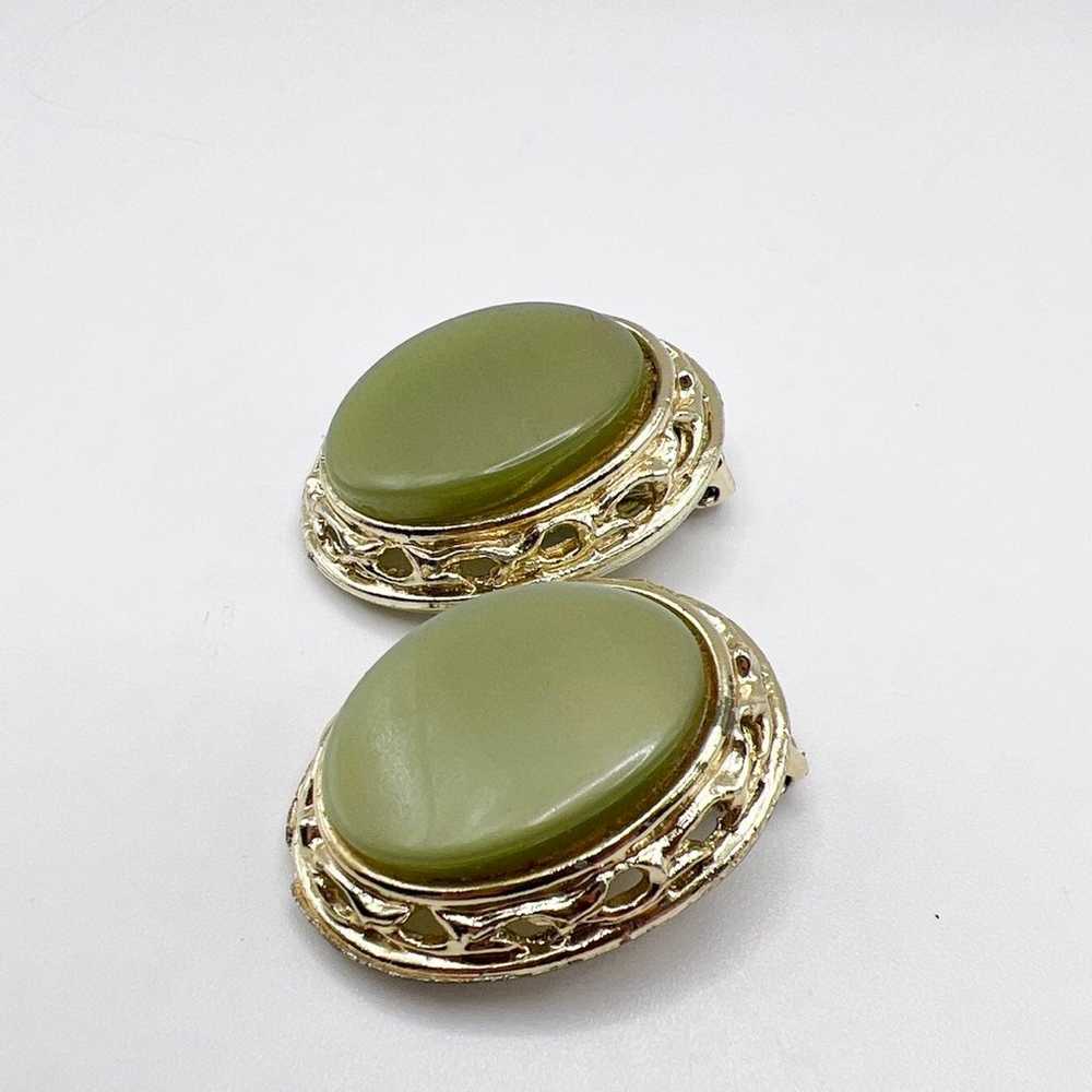 Vintage Dark Chartreuse Moonglow Thermoset Earrin… - image 2