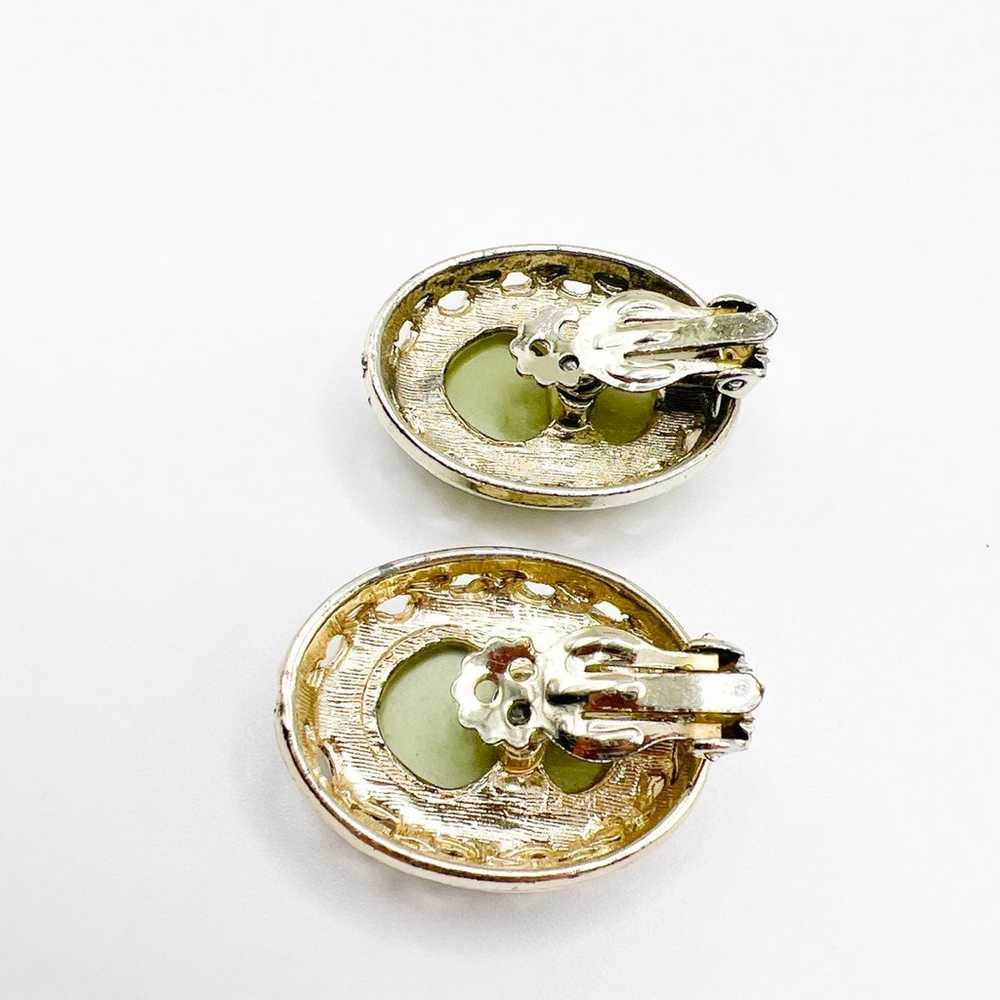 Vintage Dark Chartreuse Moonglow Thermoset Earrin… - image 3