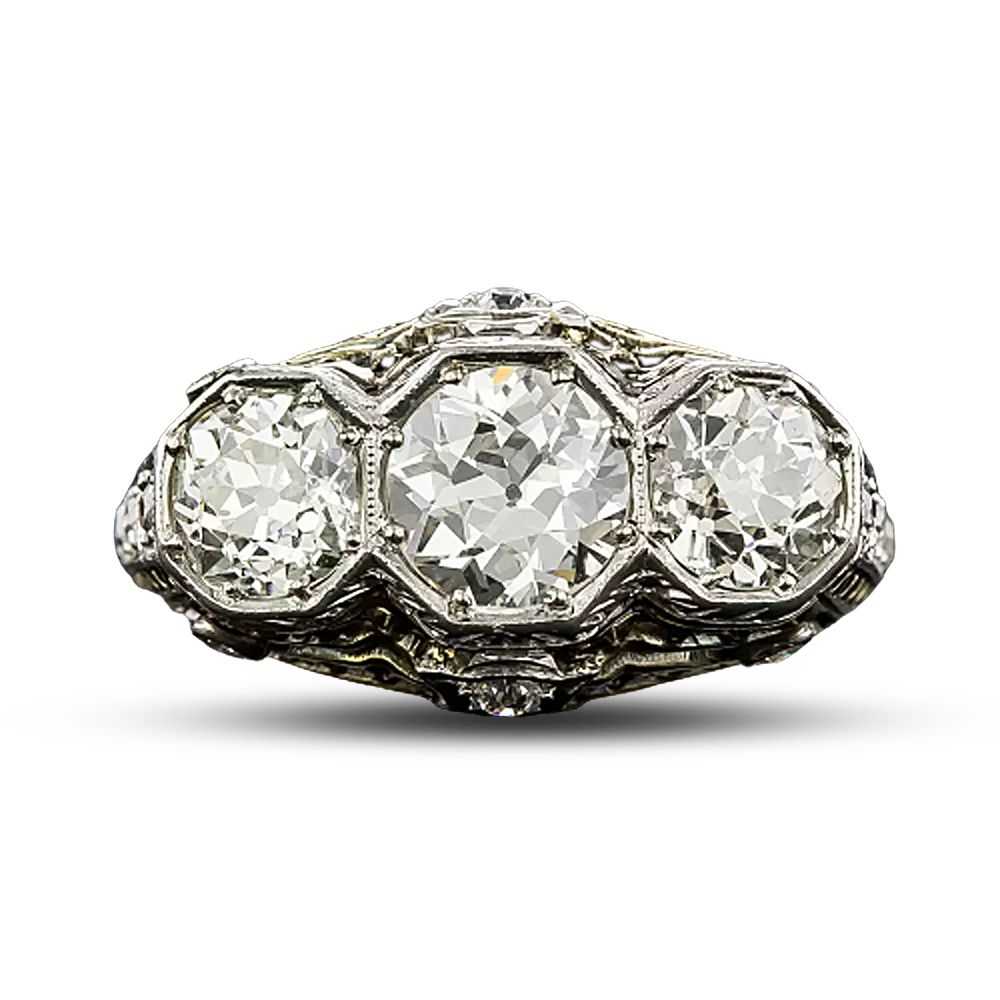 Early Art Deco 2.64 Carat Total Weight Three-Ston… - image 4