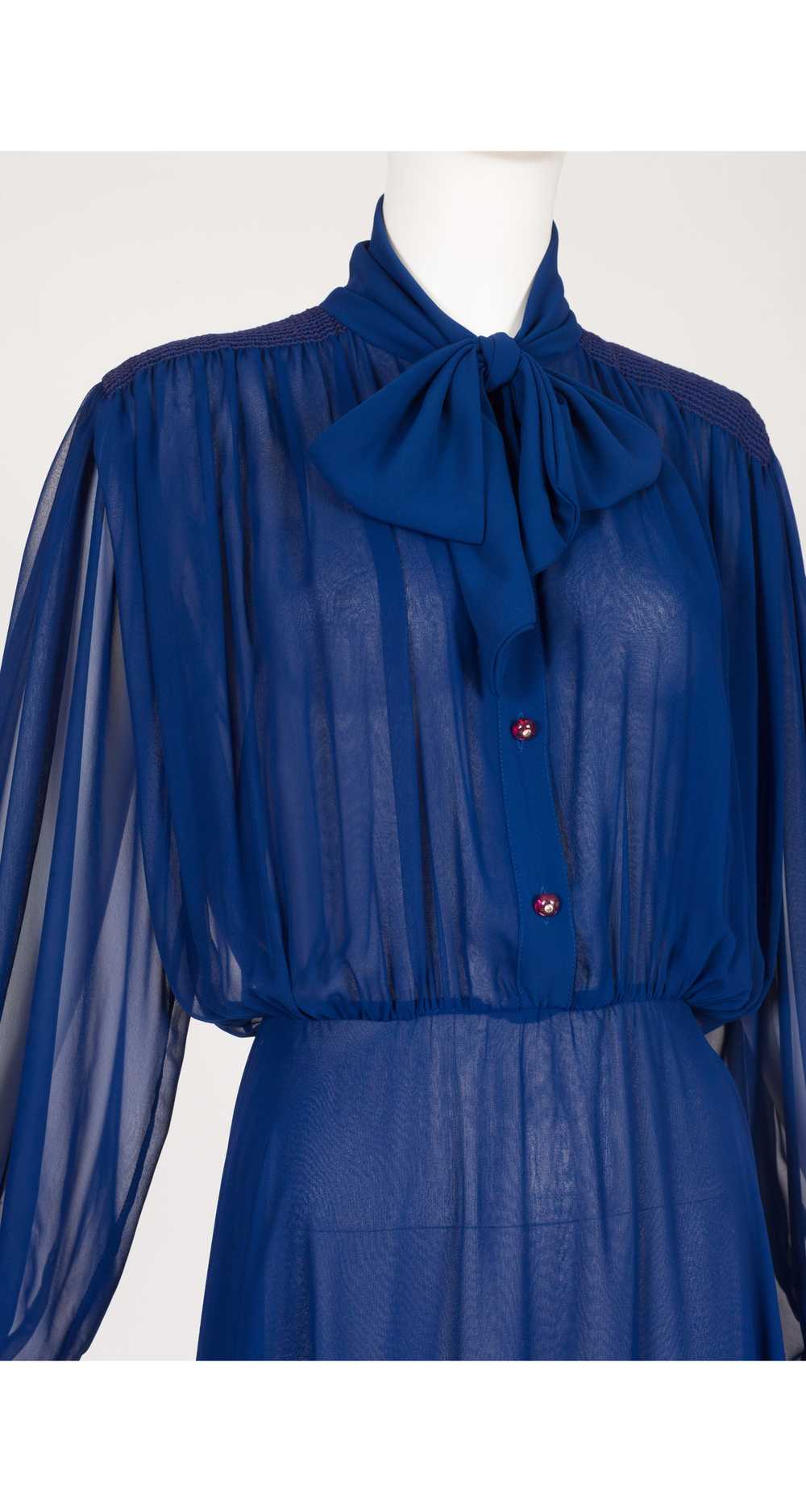 Wayne Clark 1980s Blue Chiffon Balloon Sleeve Eve… - image 3