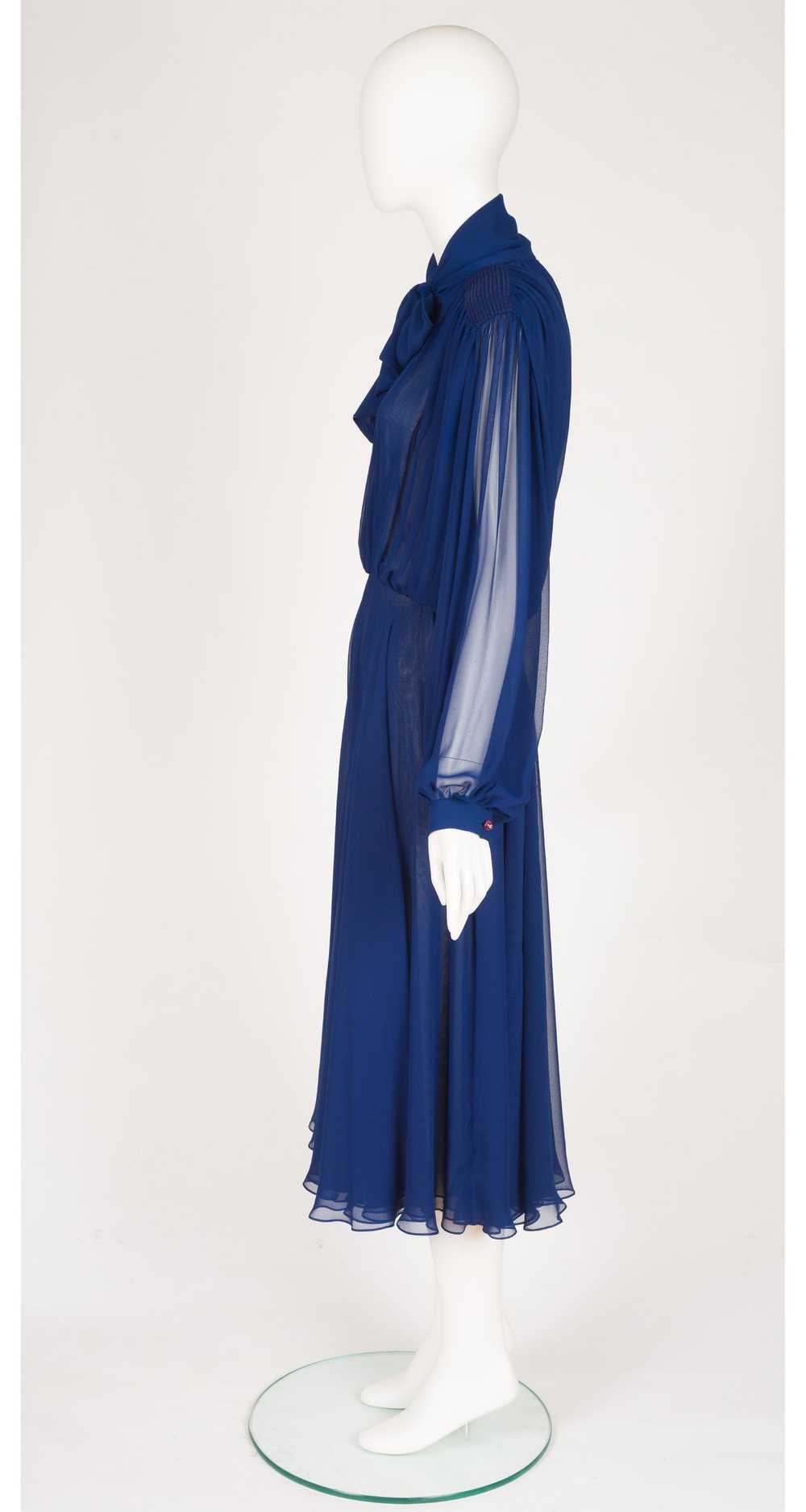 Wayne Clark 1980s Blue Chiffon Balloon Sleeve Eve… - image 4