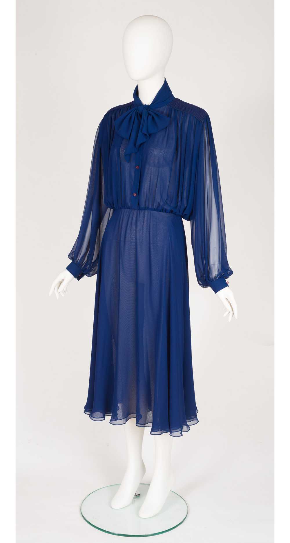 Wayne Clark 1980s Blue Chiffon Balloon Sleeve Eve… - image 5