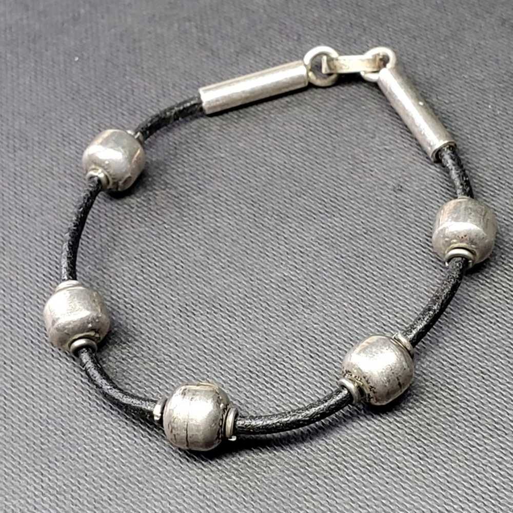 Sterling silver bead vintage bracelet 7 inch - image 1
