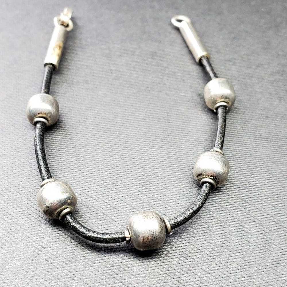 Sterling silver bead vintage bracelet 7 inch - image 2