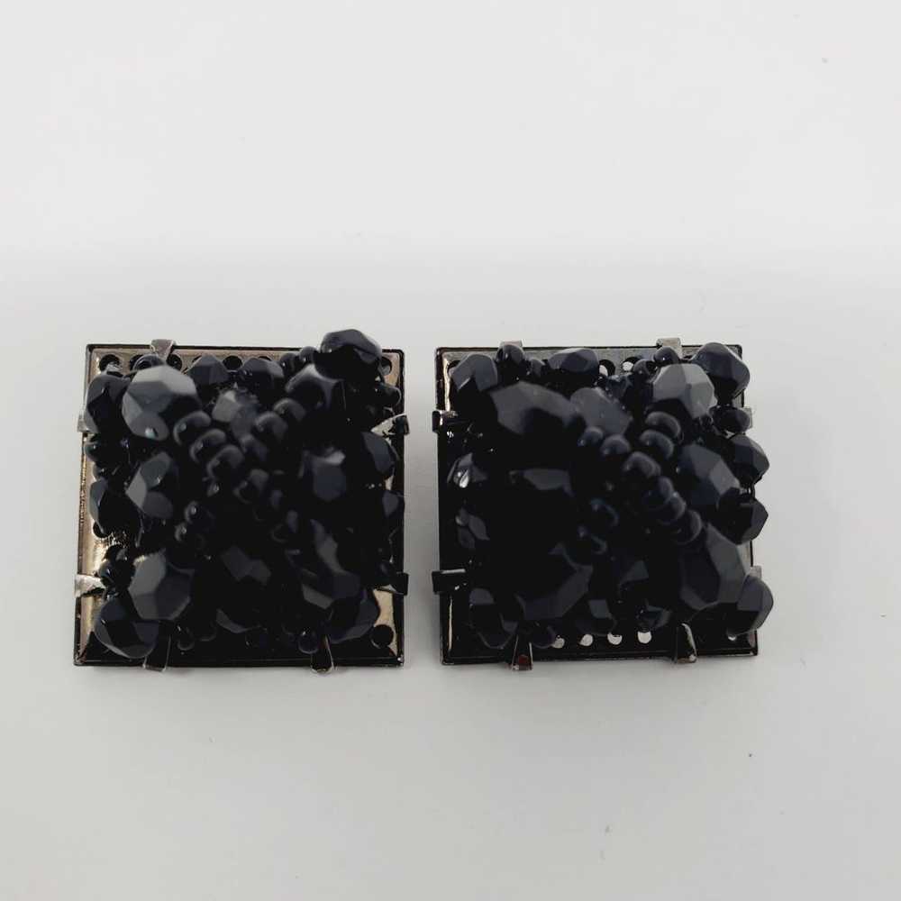 Vintage LC Black Glass Beaded Silver Tone Square … - image 1