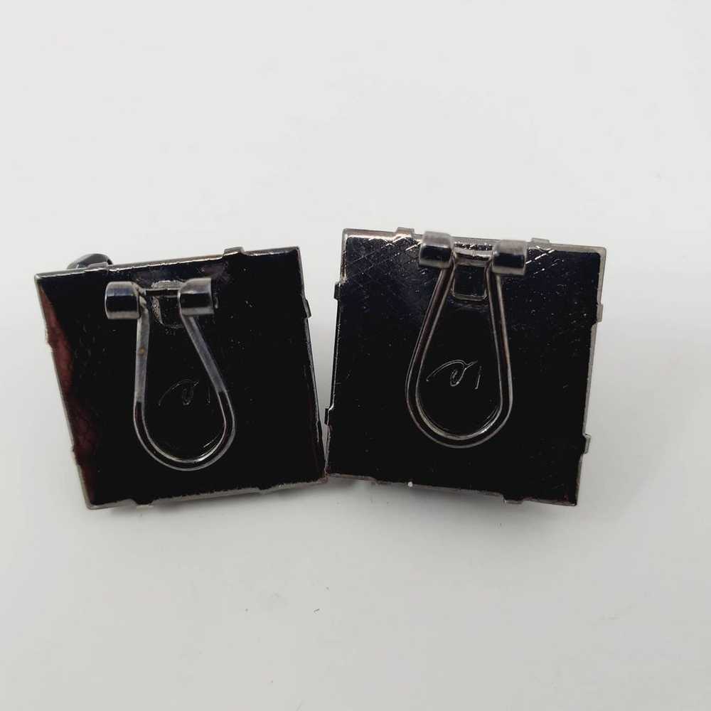Vintage LC Black Glass Beaded Silver Tone Square … - image 3
