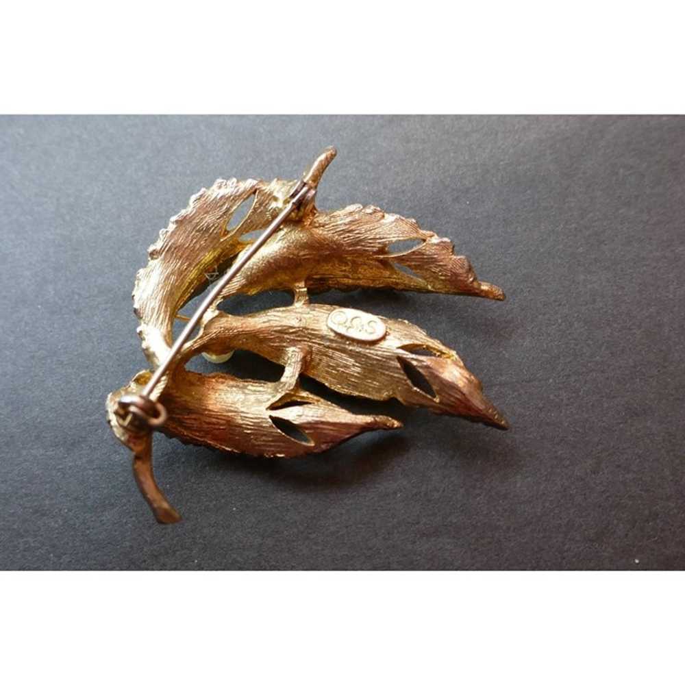 Vintage Gold Tone Weeping Leaf Brooch Signed JS F… - image 9