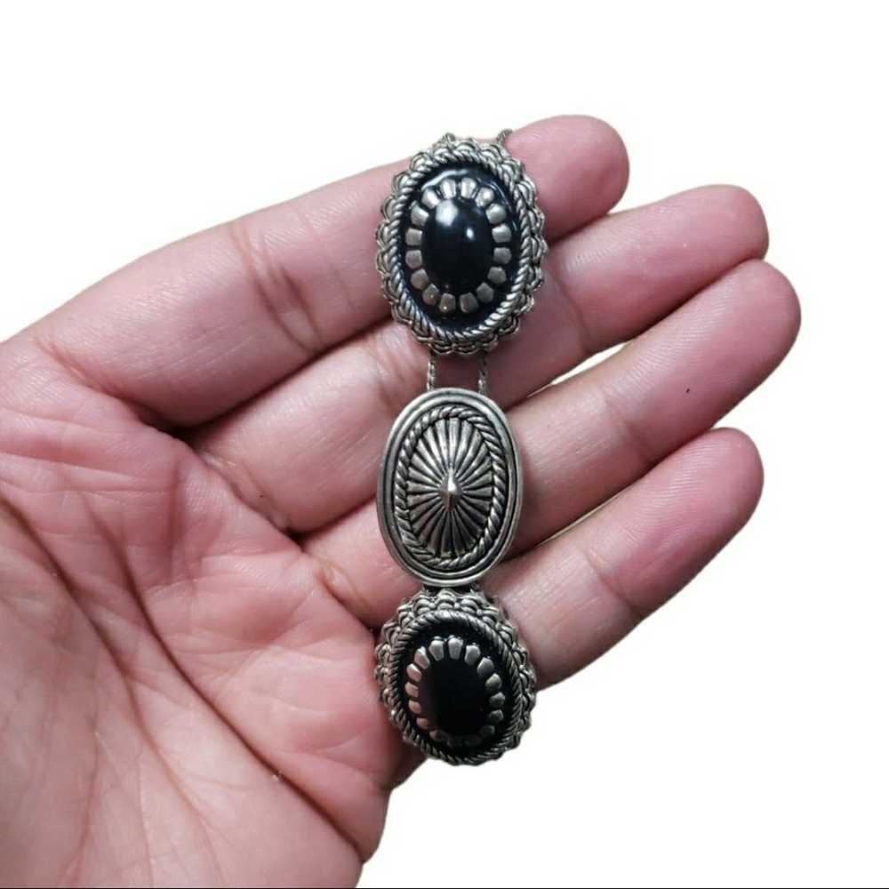 Vintage Silver Toned Concho Black Gem Bracelet - image 1