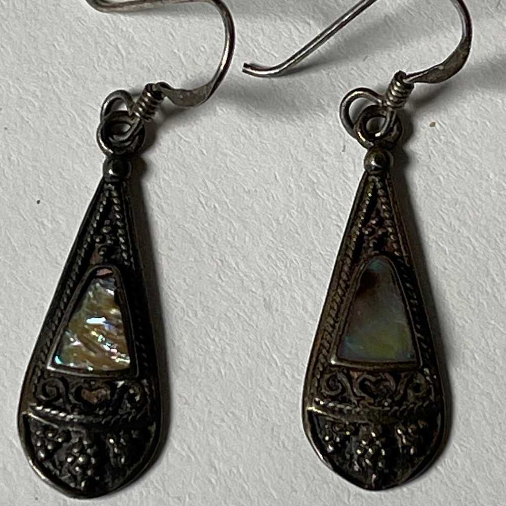 Vintage Silver Abalone 925 Teardrop Earrings - image 1