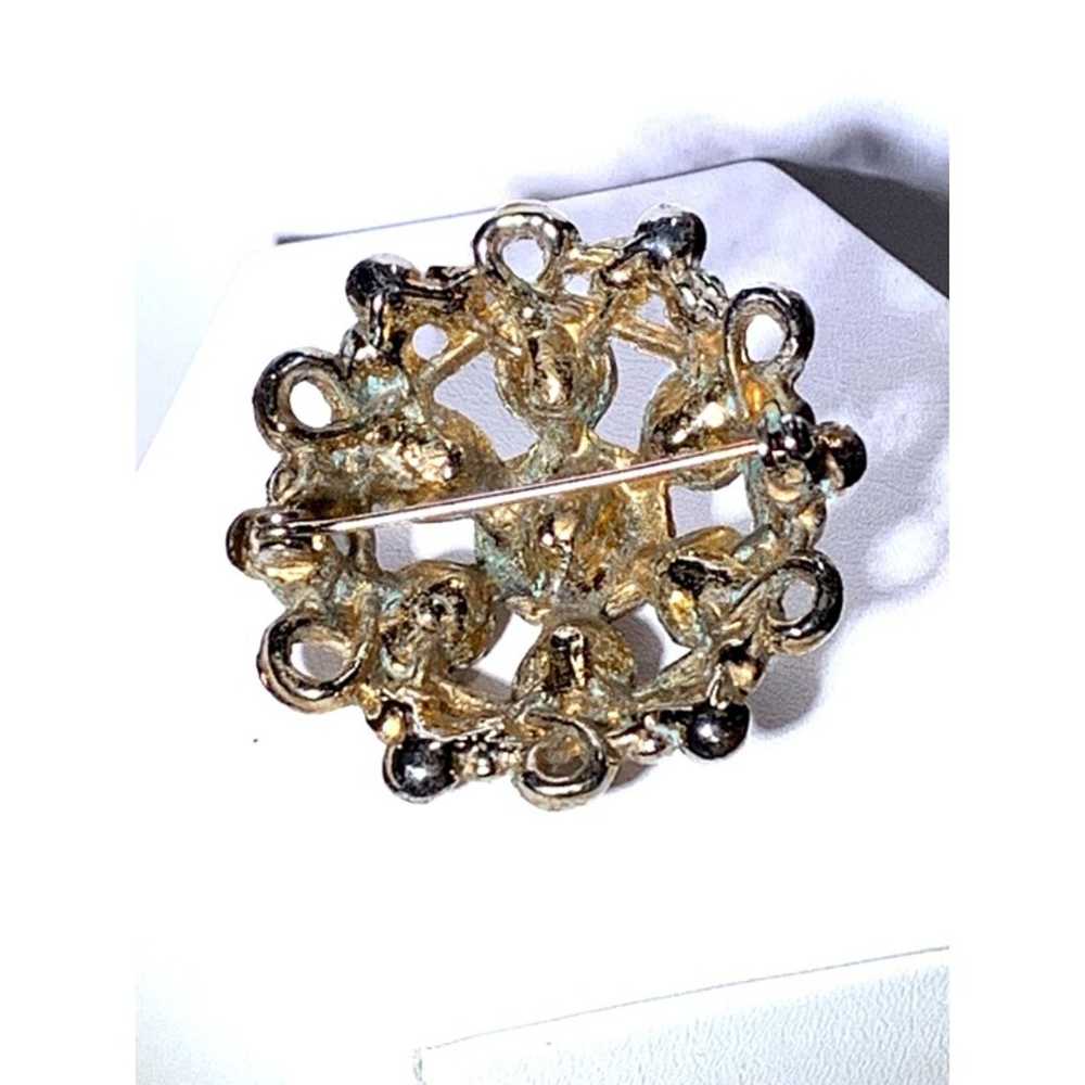 Vintage Rhinestone and Gold Tone Brooch Twisted D… - image 2