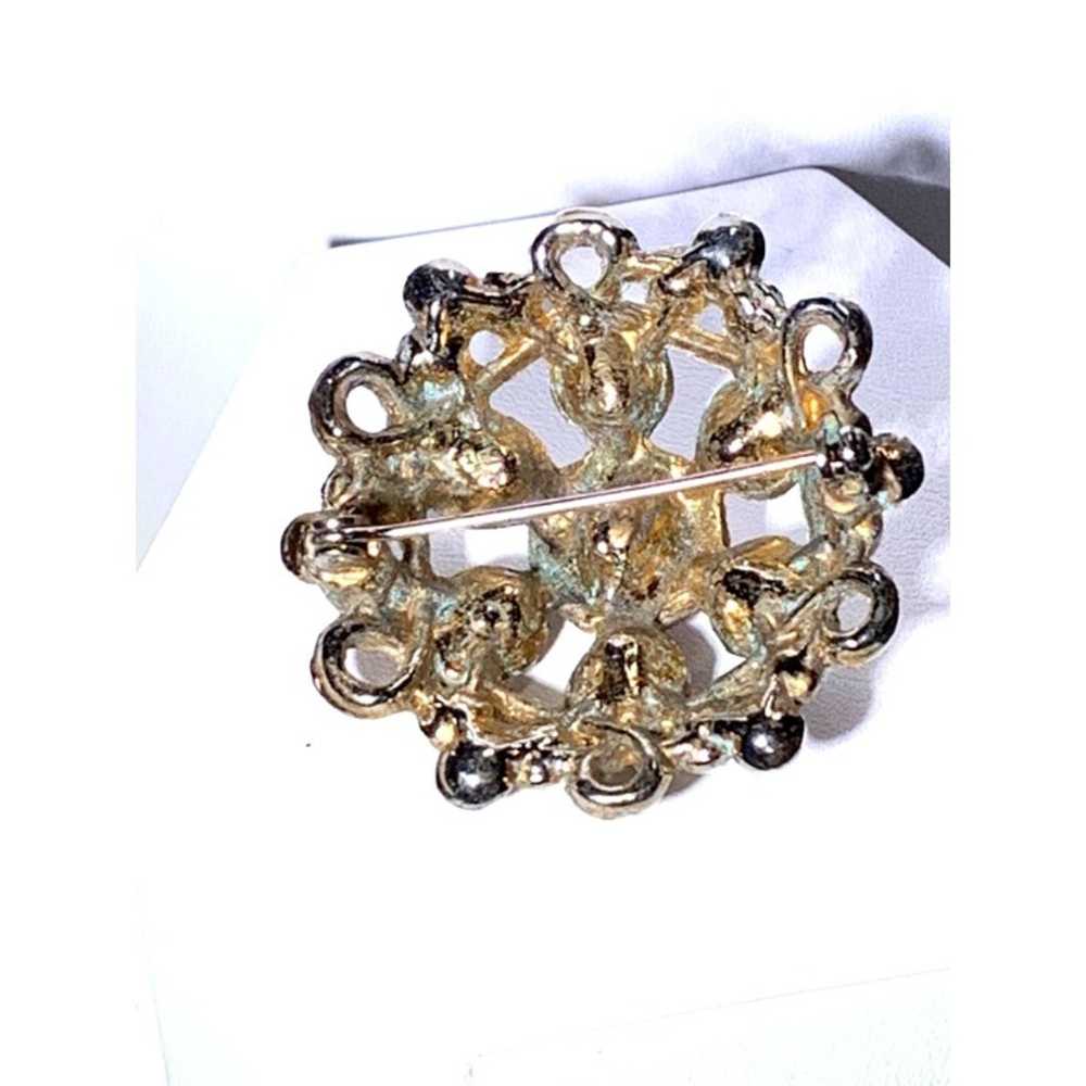 Vintage Rhinestone and Gold Tone Brooch Twisted D… - image 3